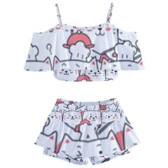 Cute Cat Chef Cooking Seamless Pattern Cartoon Kids  Off Shoulder Skirt Bikini by Bedest