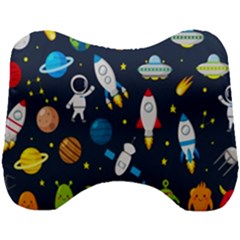 Big Set Cute Astronauts Space Planets Stars Aliens Rockets Ufo Constellations Satellite Moon Rover V Head Support Cushion by Bedest