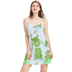 Cute Green Frogs Seamless Pattern Summer Frill Dress by Bedest