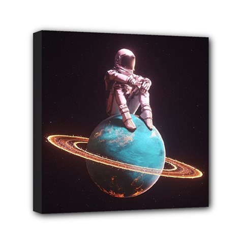 Stuck On Saturn Astronaut Planet Space Mini Canvas 6  X 6  (stretched) by Cendanart