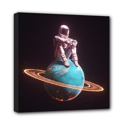 Stuck On Saturn Astronaut Planet Space Mini Canvas 8  X 8  (stretched) by Cendanart