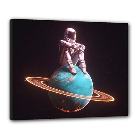 Stuck On Saturn Astronaut Planet Space Canvas 20  X 16  (stretched) by Cendanart