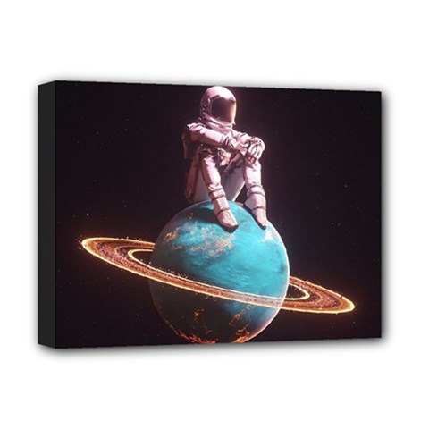 Stuck On Saturn Astronaut Planet Space Deluxe Canvas 16  X 12  (stretched)  by Cendanart