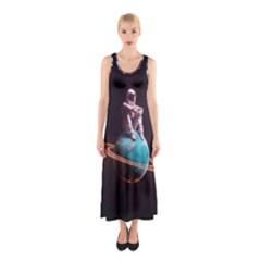 Stuck On Saturn Astronaut Planet Space Sleeveless Maxi Dress by Cendanart