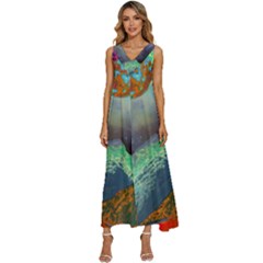 Psychedelic Universe Color Moon Planet Space V-neck Sleeveless Loose Fit Overalls by Cendanart