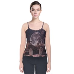 In The Cosmos Moon Sci-fi Space Sky Velvet Spaghetti Strap Top by Cendanart