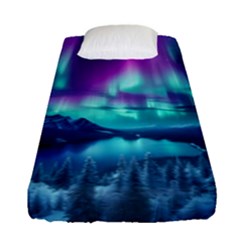 Lake Aurora Borealis Fitted Sheet (single Size) by Ndabl3x