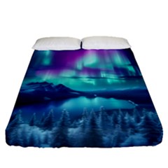 Lake Aurora Borealis Fitted Sheet (queen Size) by Ndabl3x