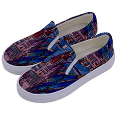 Castle Building Stained Glass Kids  Canvas Slip Ons by Cendanart