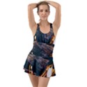 Wood Fire Camping Forest On Ruffle Top Dress Swimsuit View1