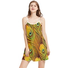 Peacock Feathers Green Yellow Summer Frill Dress by Bedest