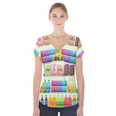 Supermarket Shelf Products Snacks Short Sleeve Front Detail Top by Cendanart