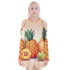 Fruit Pattern Apple Abstract Food Velvet Long Sleeve Shoulder Cutout Dress by Proyonanggan