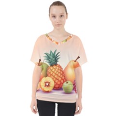 Fruit Pattern Apple Abstract Food V-neck Dolman Drape Top by Proyonanggan