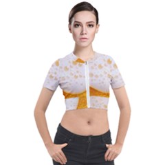 Beer Foam Texture Macro Liquid Bubble Short Sleeve Cropped Jacket by Cemarart