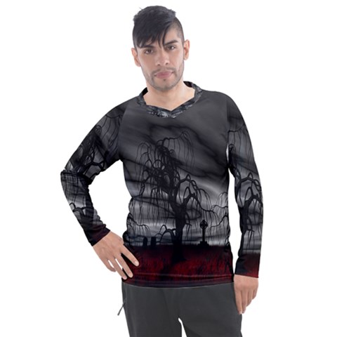 Grave Yard Dark Fantasy Trees Men s Pique Long Sleeve T-shirt by Cemarart