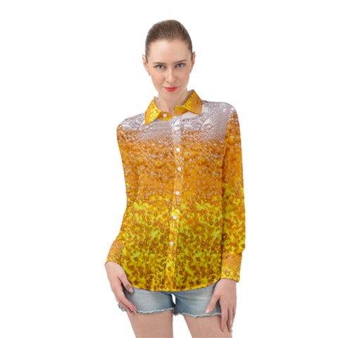 Liquid Bubble Drink Beer With Foam Texture Long Sleeve Chiffon Shirt by Cemarart