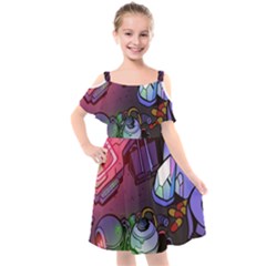 Graffiti Corazones Kingdom Saga Super Kids  Cut Out Shoulders Chiffon Dress by Cemarart