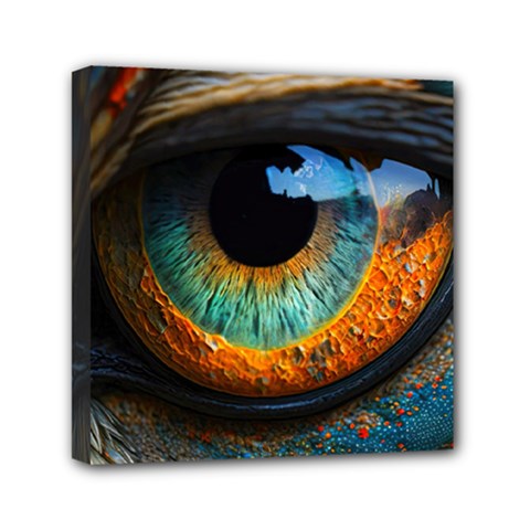 Eye Bird Feathers Vibrant Mini Canvas 6  X 6  (stretched) by Hannah976