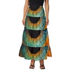 Eye Bird Feathers Vibrant Tiered Ruffle Maxi Skirt by Hannah976