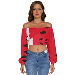 Watermelon Black Green Melon Red Long Sleeve Crinkled Weave Crop Top by Cemarart