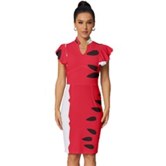 Watermelon Black Green Melon Red Vintage Frill Sleeve V-neck Bodycon Dress by Cemarart