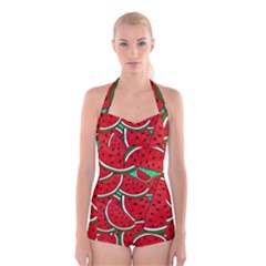 Summer Watermelon Fruit Boyleg Halter Swimsuit  by Cemarart