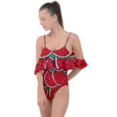 Summer Watermelon Fruit Drape Piece Swimsuit by Cemarart