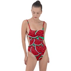 Summer Watermelon Fruit Tie Strap One Piece Swimsuit by Cemarart