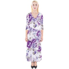 Flower-floral-design-paper-pattern-purple-watercolor-flowers-vector-material-90d2d381fc90ea7e9bf8355 Quarter Sleeve Wrap Maxi Dress by saad11