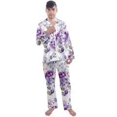 Flower-floral-design-paper-pattern-purple-watercolor-flowers-vector-material-90d2d381fc90ea7e9bf8355 Men s Long Sleeve Satin Pajamas Set by saad11