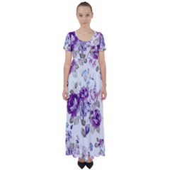 Flower-floral-design-paper-pattern-purple-watercolor-flowers-vector-material-90d2d381fc90ea7e9bf8355 High Waist Short Sleeve Maxi Dress by saad11