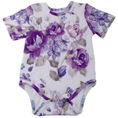 Flower-floral-design-paper-pattern-purple-watercolor-flowers-vector-material-90d2d381fc90ea7e9bf8355 Baby Short Sleeve Bodysuit by saad11