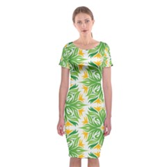 Green Pattern Retro Wallpaper Classic Short Sleeve Midi Dress by Bajindul