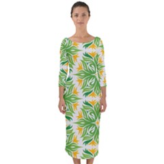 Green Pattern Retro Wallpaper Quarter Sleeve Midi Bodycon Dress by Bajindul