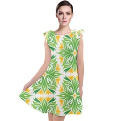 Green Pattern Retro Wallpaper Tie Up Tunic Dress by Bajindul