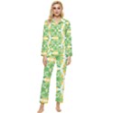 Green Pattern Retro Wallpaper Womens  Long Sleeve Velvet Pocket Pajamas Set View1