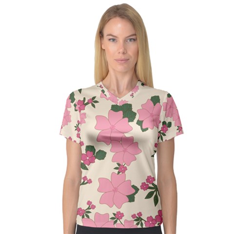 Floral Vintage Flowers V-neck Sport Mesh T-shirt by Dutashop