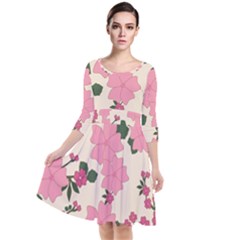 Floral Vintage Flowers Quarter Sleeve Waist Band Dress by Dutashop