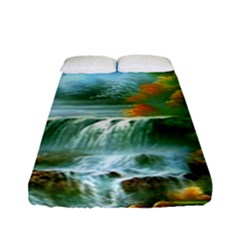 Paradise Forest Painting Bird Deer Waterfalls Fitted Sheet (full/ Double Size) by Ndabl3x