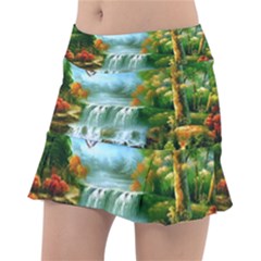 Paradise Forest Painting Bird Deer Waterfalls Classic Tennis Skirt by Ndabl3x