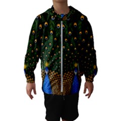 Peacock Feathers Tail Green Beautiful Bird Kids  Hooded Windbreaker by Ndabl3x