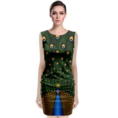 Peacock Feathers Tail Green Beautiful Bird Classic Sleeveless Midi Dress by Ndabl3x