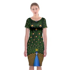 Peacock Feathers Tail Green Beautiful Bird Classic Short Sleeve Midi Dress by Ndabl3x