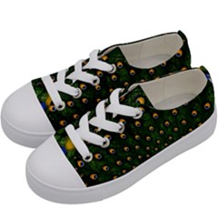 Peacock Feathers Tail Green Beautiful Bird Kids  Low Top Canvas Sneakers by Ndabl3x