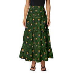 Peacock Feathers Tail Green Beautiful Bird Tiered Ruffle Maxi Skirt by Ndabl3x