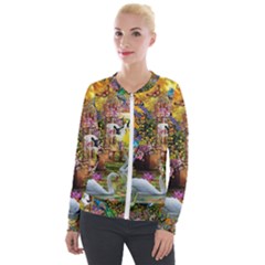 Garden Of Paradise Butterfly Swan Bird Painting Gazebo, Peacock Flower Velvet Zip Up Jacket by Ndabl3x