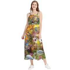 Garden Of Paradise Butterfly Swan Bird Painting Gazebo, Peacock Flower Boho Sleeveless Summer Dress by Ndabl3x