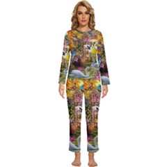 Garden Of Paradise Butterfly Swan Bird Painting Gazebo, Peacock Flower Womens  Long Sleeve Lightweight Pajamas Set by Ndabl3x