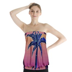 Abstract 3d Art Holiday Island Palm Tree Pink Purple Summer Sunset Water Strapless Top by Cemarart